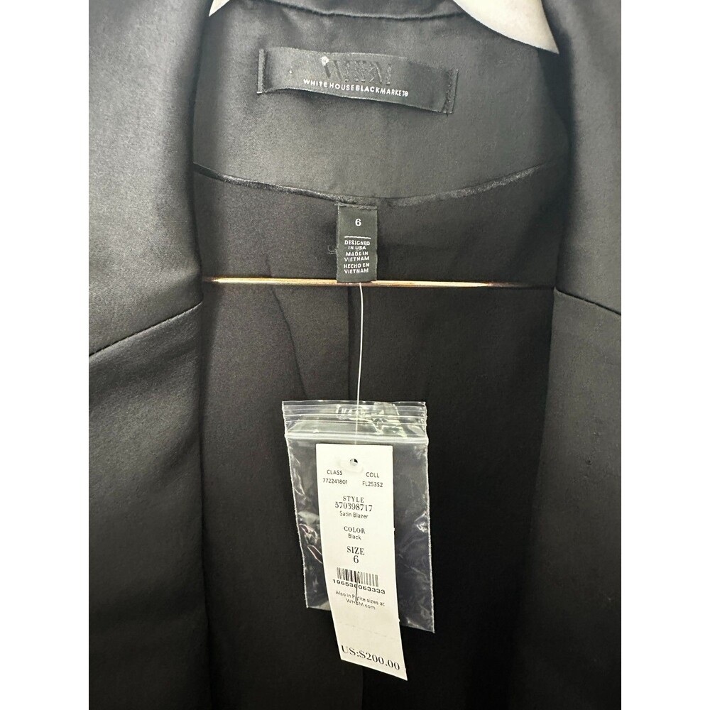 WHBM Satin Black Belted Blazer Size 6 Long Sleeve Formal Jacket NWT - Picture 7 of 9